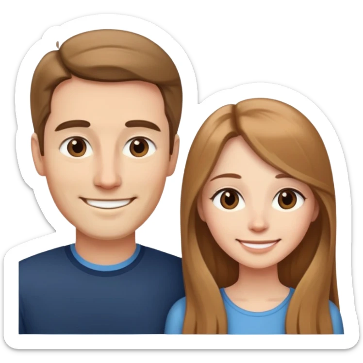 Short wife with light brown long hair next to tall husband  sticker