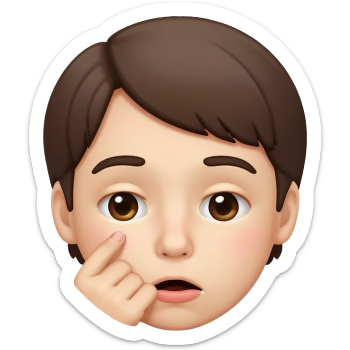 Emoji gêné les joues rose avec un doigt dans la bouche et les yeux qui regarde sur le côté iOS  sticker