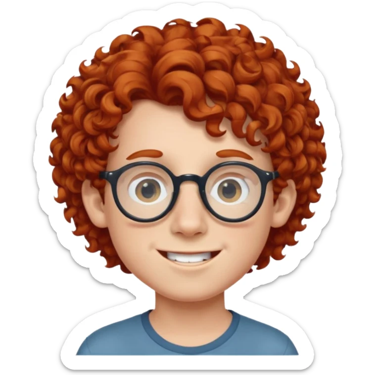 redhead kid with unique face features and very curly hair kid boy happy and big glassess and big nose sticker