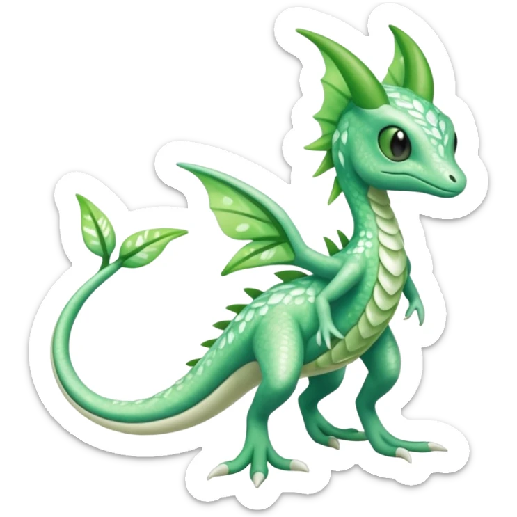 Sparkly White And Green Natural Flowery Colorful Grovyle-Salandit-Celebi-Fakémon-hybrid-creature (full body)  sticker
