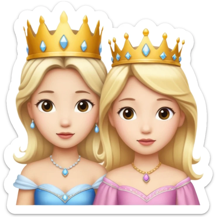 Asian girl and blonde white girl dressed as princesses sticker