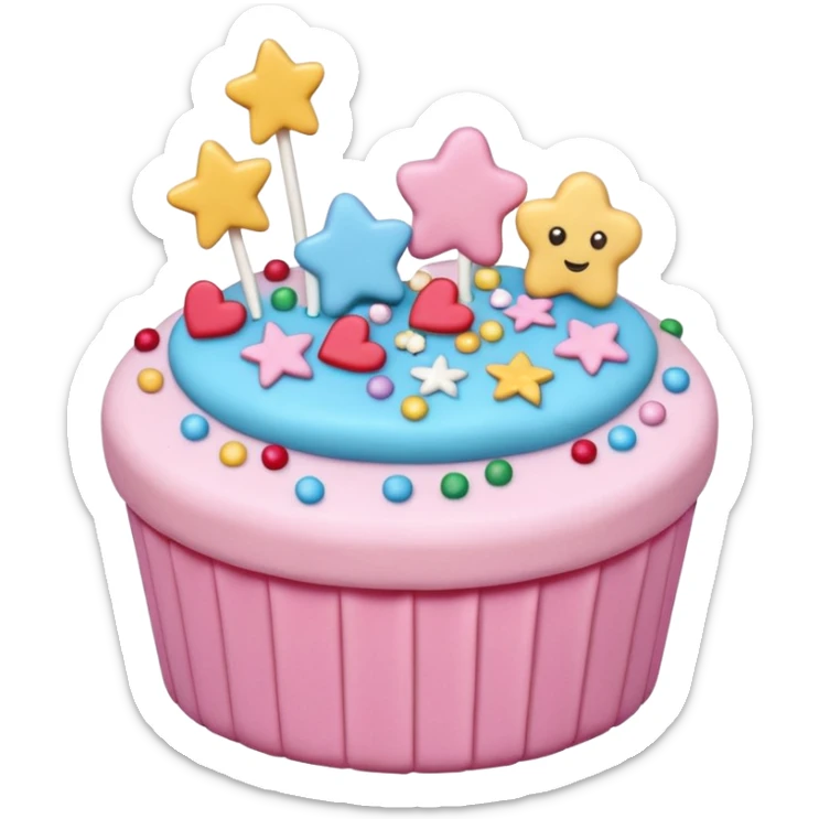 small scatter of colorful sprinkles, sugar pearls, and tiny fondant shapes (stars, hearts, flowers), glossy pastel and bright tones, textures vary smooth crunchy or soft, delicately detailed shapes, soft lighting, subtle shadows, transparent background, emoji scale sticker
