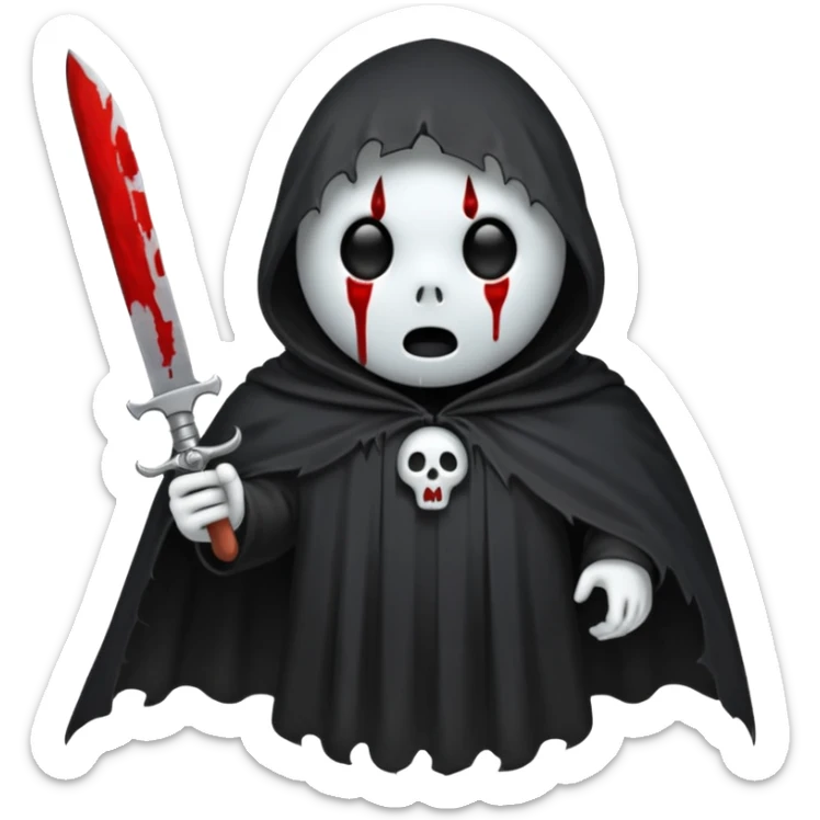 make a ghost face emoji with a cloak on and a bloody knife from the movie scream sticker