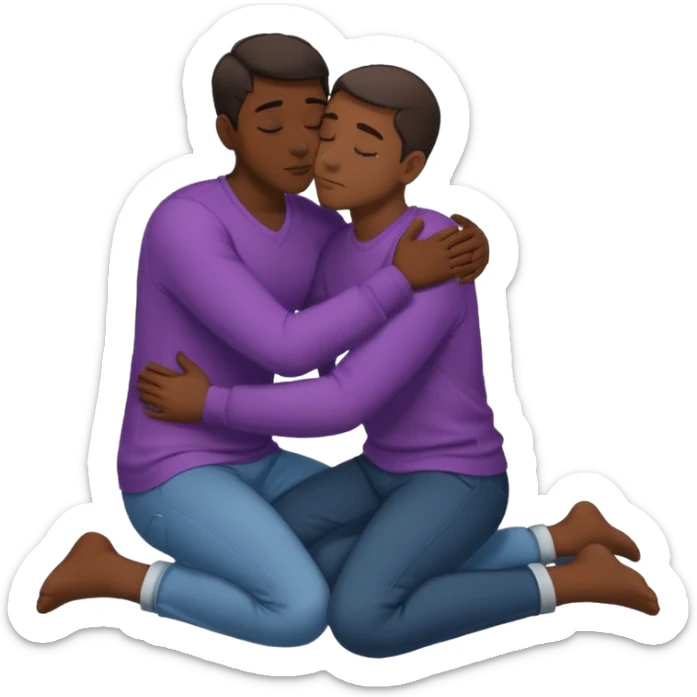 1 adult male dark skin ,1 light skin dark hair adult male, naked, cuddling, kissing, love passionate, full body view, on floor,sexual sticker