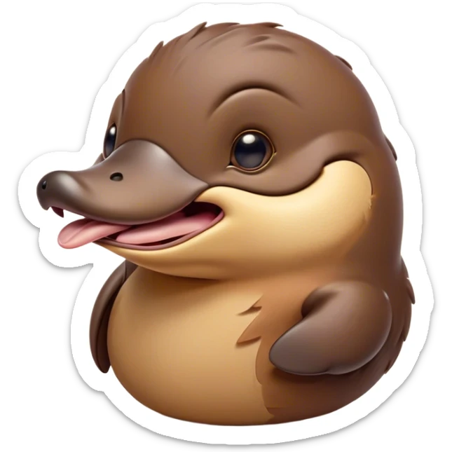 Cinematic Cute Yawning Platypus Portrait Emoji, Head tilted slightly with a dramatic, wide-open yawn, showcasing a soft, textured brown fur with a relaxed duckbill and droopy eyes in drowsy contentment, Simplified yet irresistibly adorable features, highly detailed, glowing with a soft, cozy glow, high shine, relaxed yet expressive, stylized with a touch of quirky charm, bright and endearing, soft glowing outline, capturing the essence of a sleepy yet affectionate platypus, so drowsy it feels like it could float out of the screen and curl up for a nap! sticker
