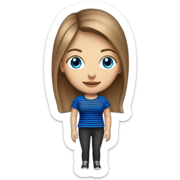 long light brown hair woman with blue eyes black stripy t-shirt sticker