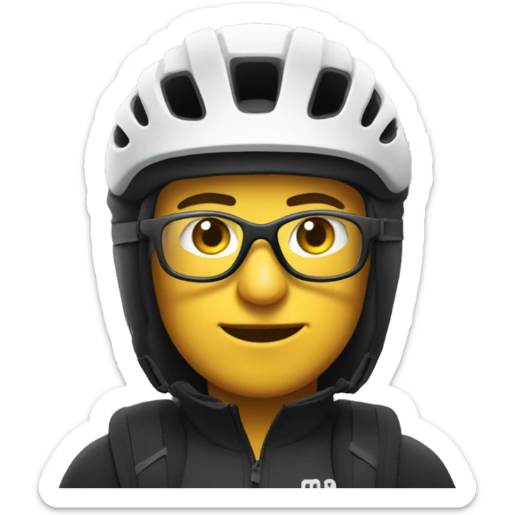 Mountain bike rider in full cover felmet with glasses sticker