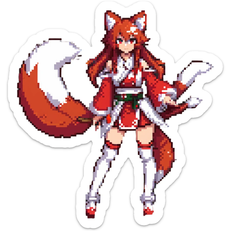 Azur Lane Akagi kitsune girl with red and white outfit and multiple fox tails sticker