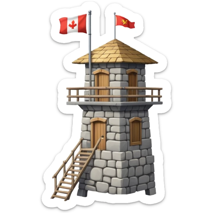 A tall stone watchtower with wooden balcony near the top. sticker
