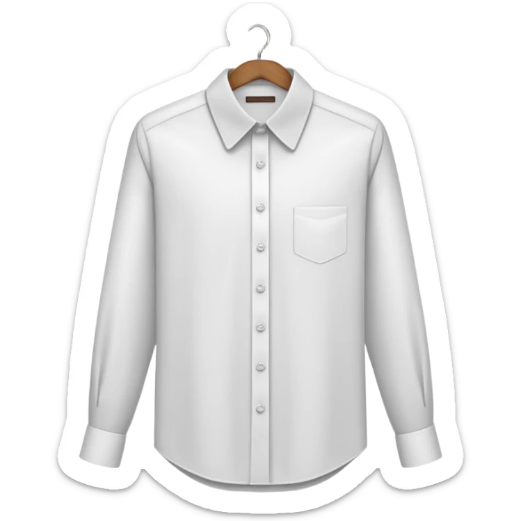White Dress Shirt: A shirt hangs neatly on hanger, Collar folds sharply, Buttons align vertically, Sleeves hang straight down sticker