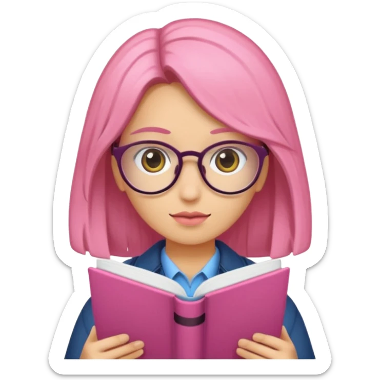 Estudante de cor parda cabelo cacheado loiro escuro de óculos segurando um caderno rosa sticker