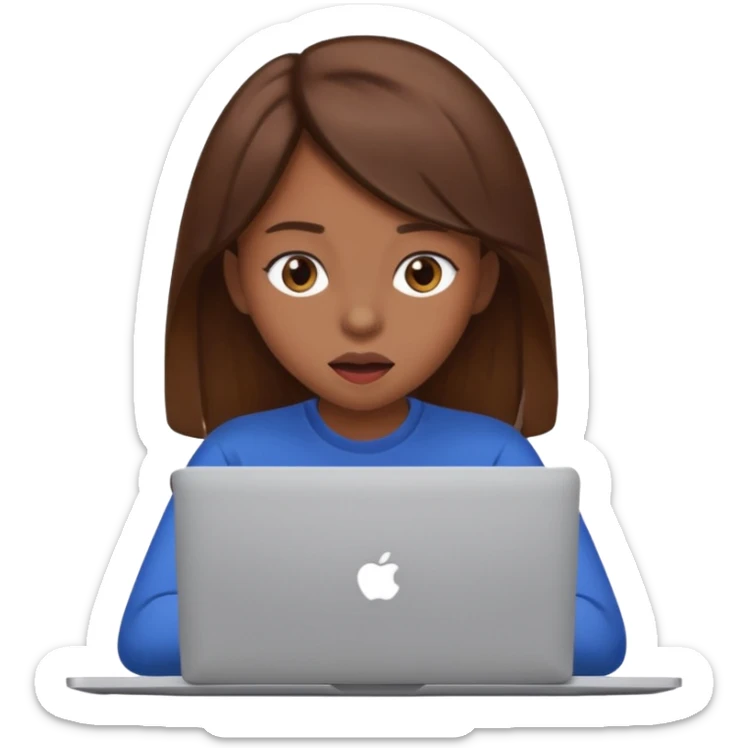 Make an emoji of a girl with brown hair behind a laptop screen that is facing her and make sure to have her mouth hidden by the laptop. sticker
