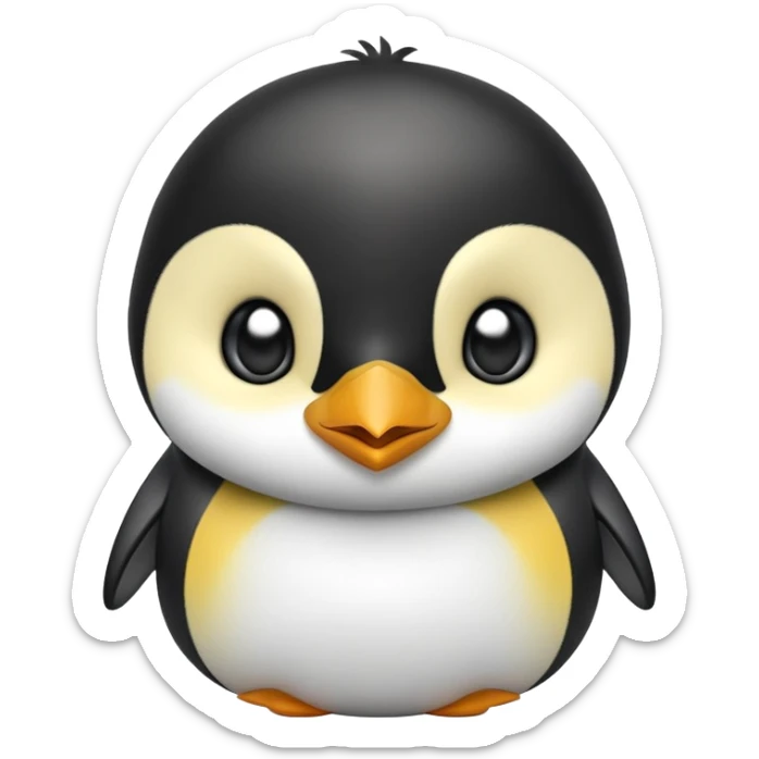 cinematic-cute-emperor-penguin-portrait-emoji,-head-tilted-playfully-and-inquisitively,-with-glossy,-pristine-plumage,-sparkling-eyes-filled-with-curiosity,-simplified-yet-irresistibly-adorable-features, black, large black eyes face sticker