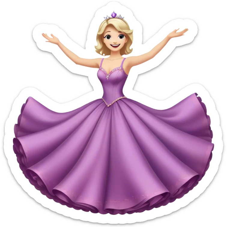 Cinematic Playful Belle Portrait Emoji, Spinning joyfully in her ball gown, arms outstretched, a radiant smile lighting up her face, exuding an enchanting blend of fun and elegance! sticker