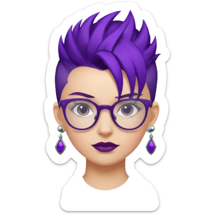dark purple hair girl mohawk with earrings and glassess sticker