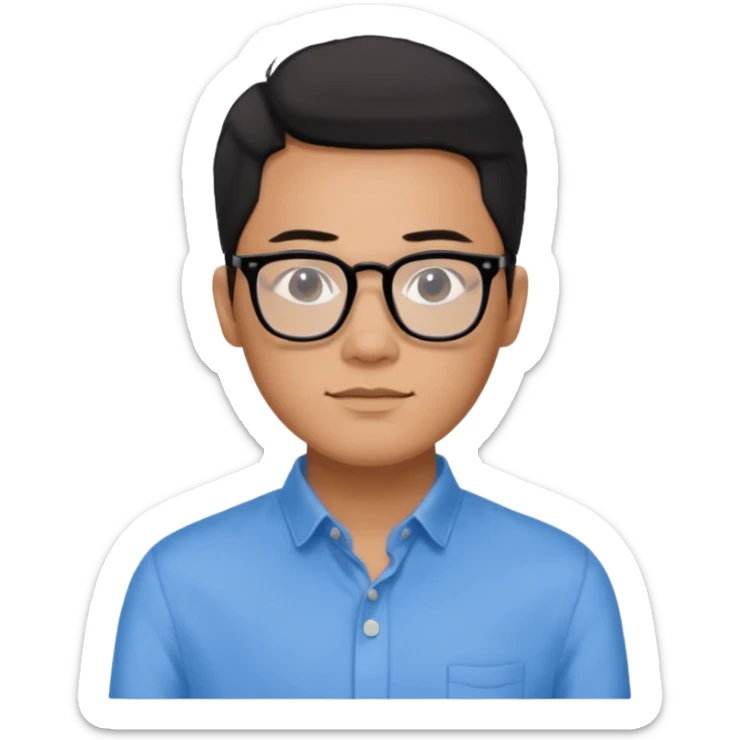 Khalil Fong, America-born Hong Kong-based singer-songwriter, wearing black-framed glasses and a blue long-sleeved shirt, no tie sticker