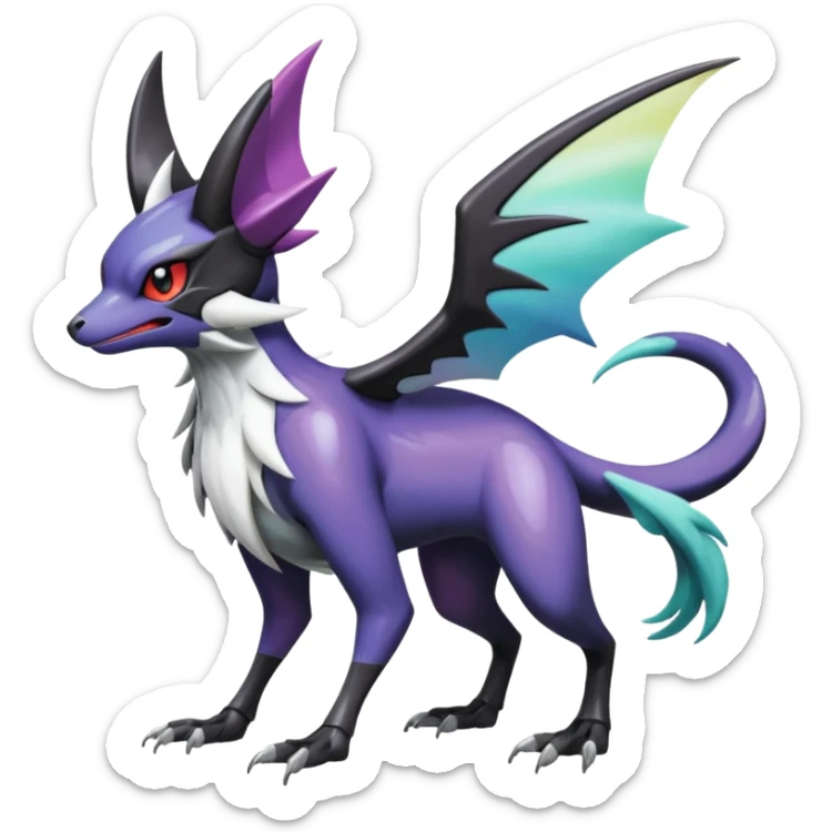 Shiny Noibat-Noivern-Mightyena-Silvally-Fakémon-hybrid-creature (full body)  sticker