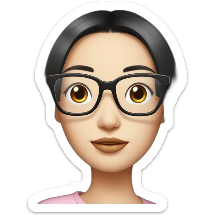 woman peach skin long black hair square glasses playing with cute robot companion sticker