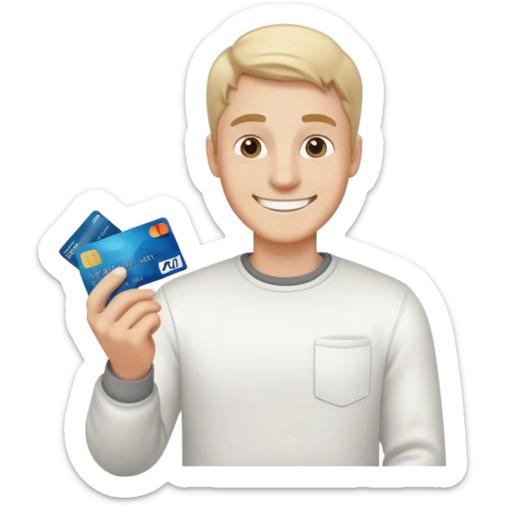 White man with simle on his face with credit card in his hand and heap of flour next to him sticker