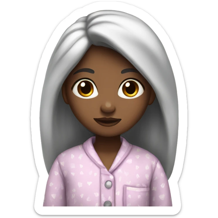 Girl with white skin and black hair wearing pajamas sticker