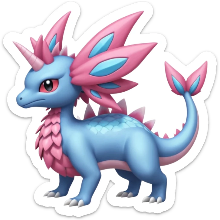 Finned scaly furry maned Diancie-Palkia-Amaura-Aurorus-Salamence-aesthetic-fusion sticker