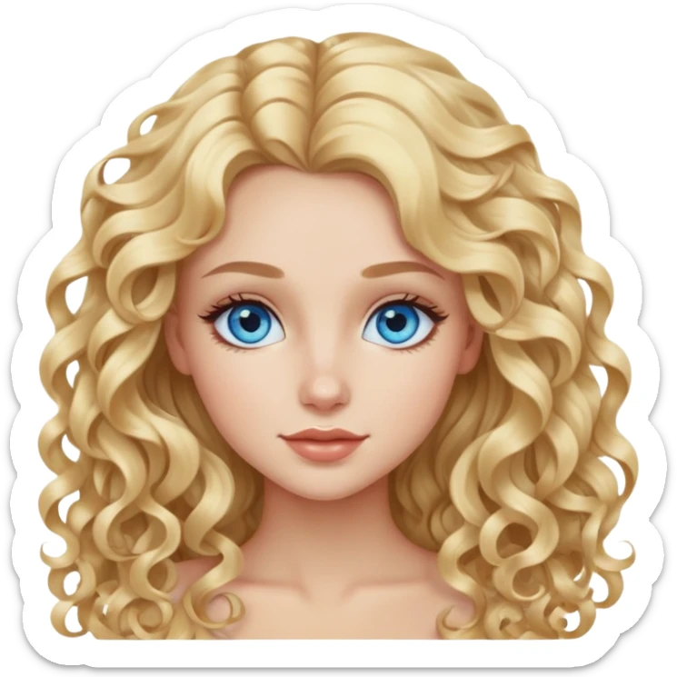beautiful girl with long curly blonde hair, blue eyes, long eyelashes sticker