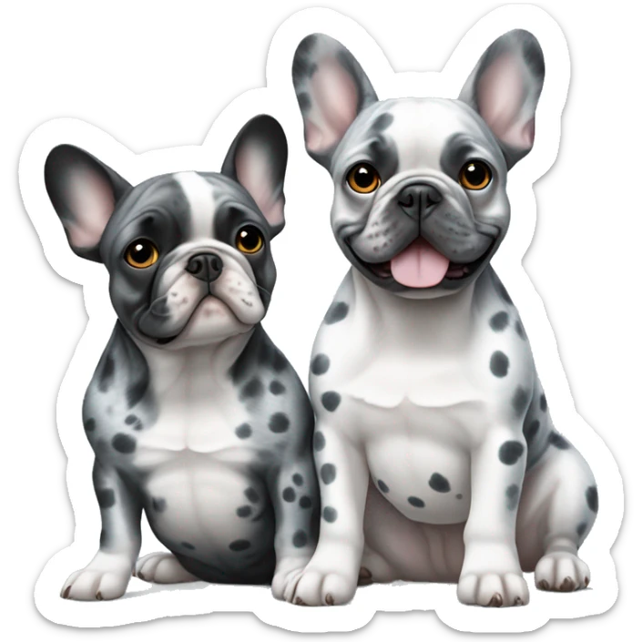 2 French bulldogs sitting next to each other one is blue color and the other is grey spotted Merle  sticker