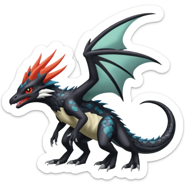 Nargacuga-Salandit-Noivern-Mightyena-Silvally-Fakémon-hybrid-creature (full body)  sticker