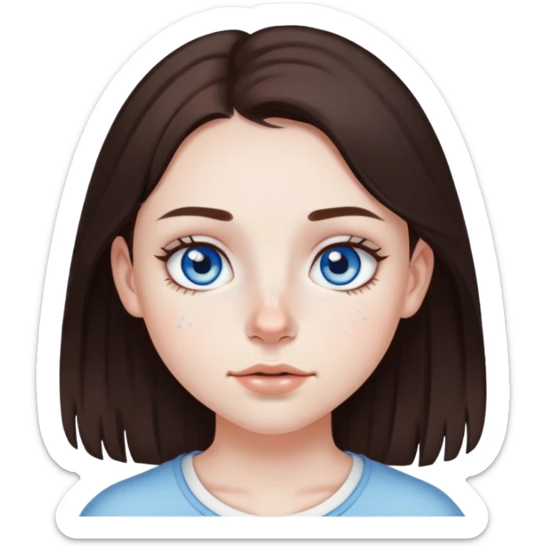 Fair skinned girl with dark brown hair blue eyes small septum piercing and light freckles sticker