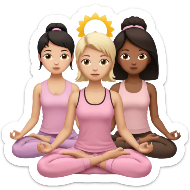 a blond, a brunette, a black haired girl and a black girl meditating dressing with pastel pink and brown clothes sticker