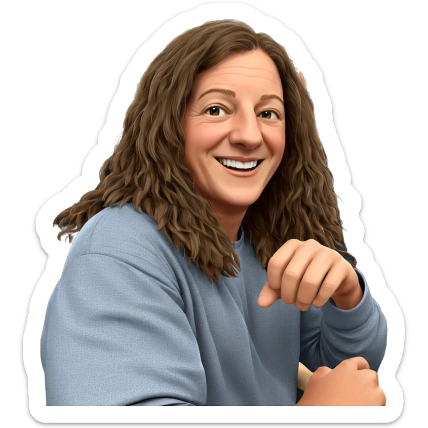 smiling boy with long hair sticker