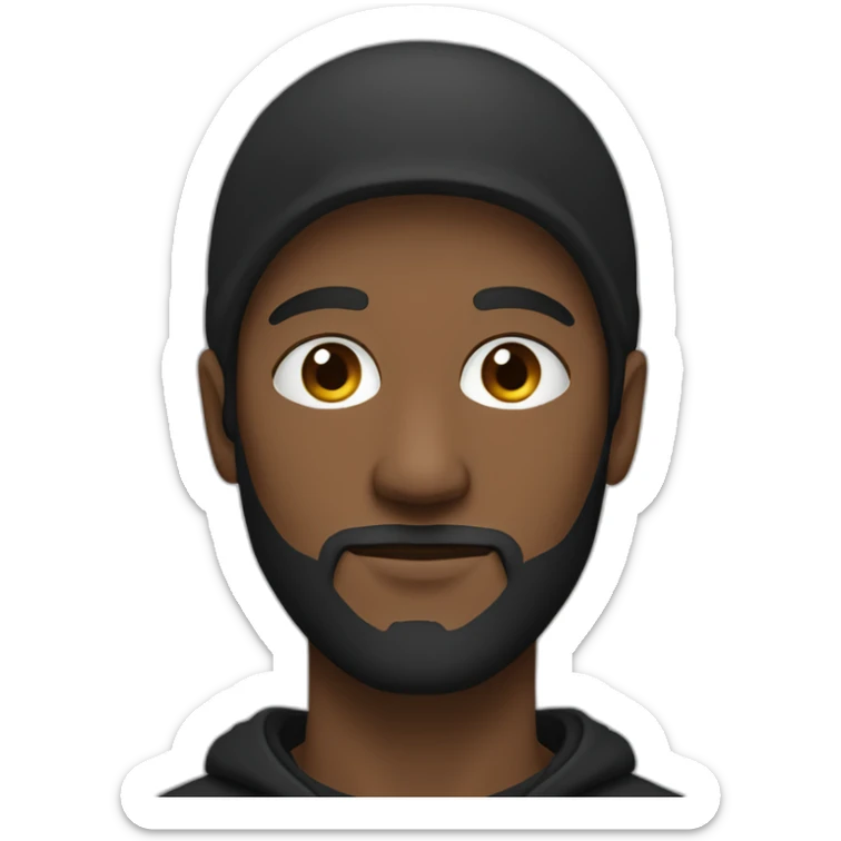 a person with black hoodie(face describe thin beard, a dot near lips to the right) sticker