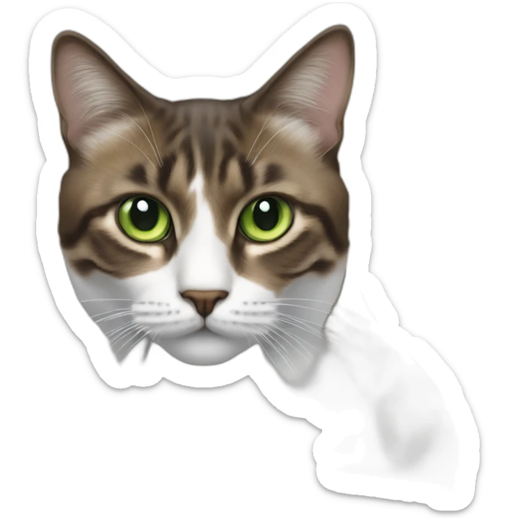 Chat blanc, poil long, yeux verts, haut de la tête marron avec une tache noire sticker