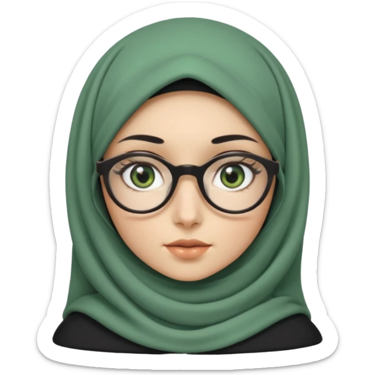White hijabi girl with black eyes and black long hair white girl and black eyes wearing glasses and a white skin girl with curly honey hair and green eyes sticker