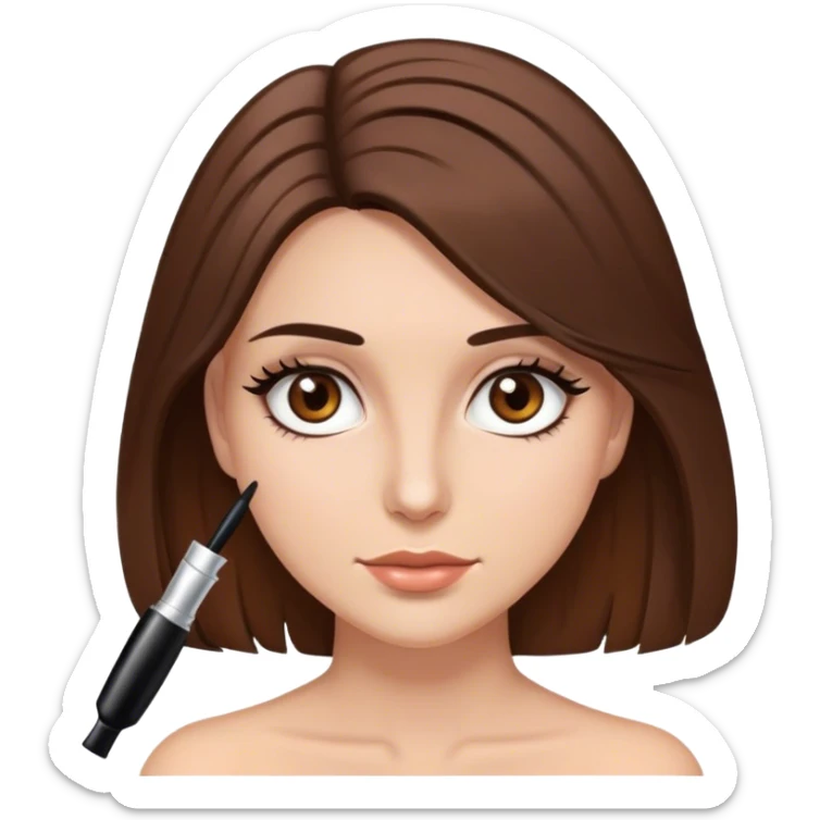 Brown hair that is shoulder length, brown eyes, long eyelashes with mascara, female  sticker