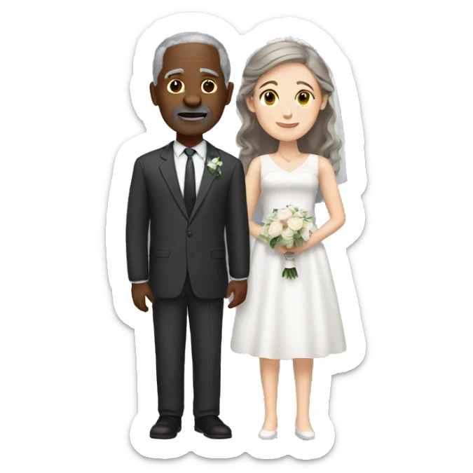 Wedding White woman brown hair with older black man gray hair sticker
