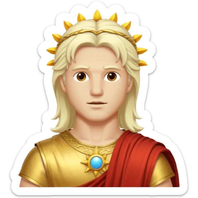 Apollo, Sun God from Rome Mythology with long platinum blonde hair, pale yellow outfit sticker