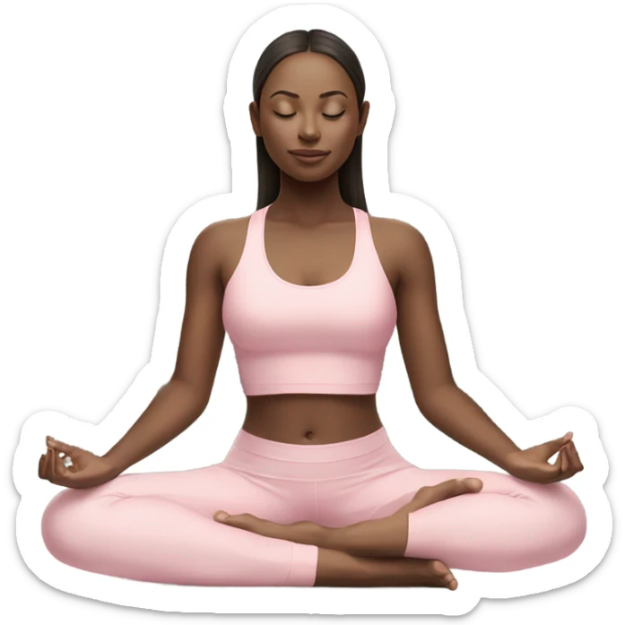 eyes closed girl in lotus pose wearing a pastel pink yoga set  sticker