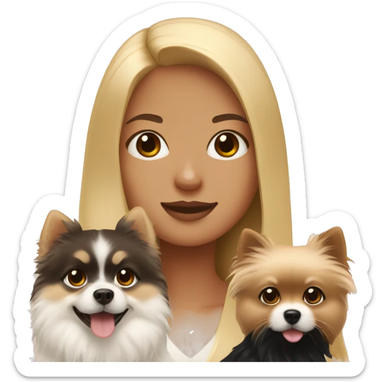 Blonde girl holding a white/brown pomeranian and a black pomeranian  sticker