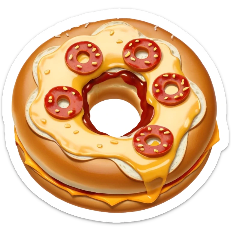 Half of a bagel topped with sauce cheese and pepperoni  sticker