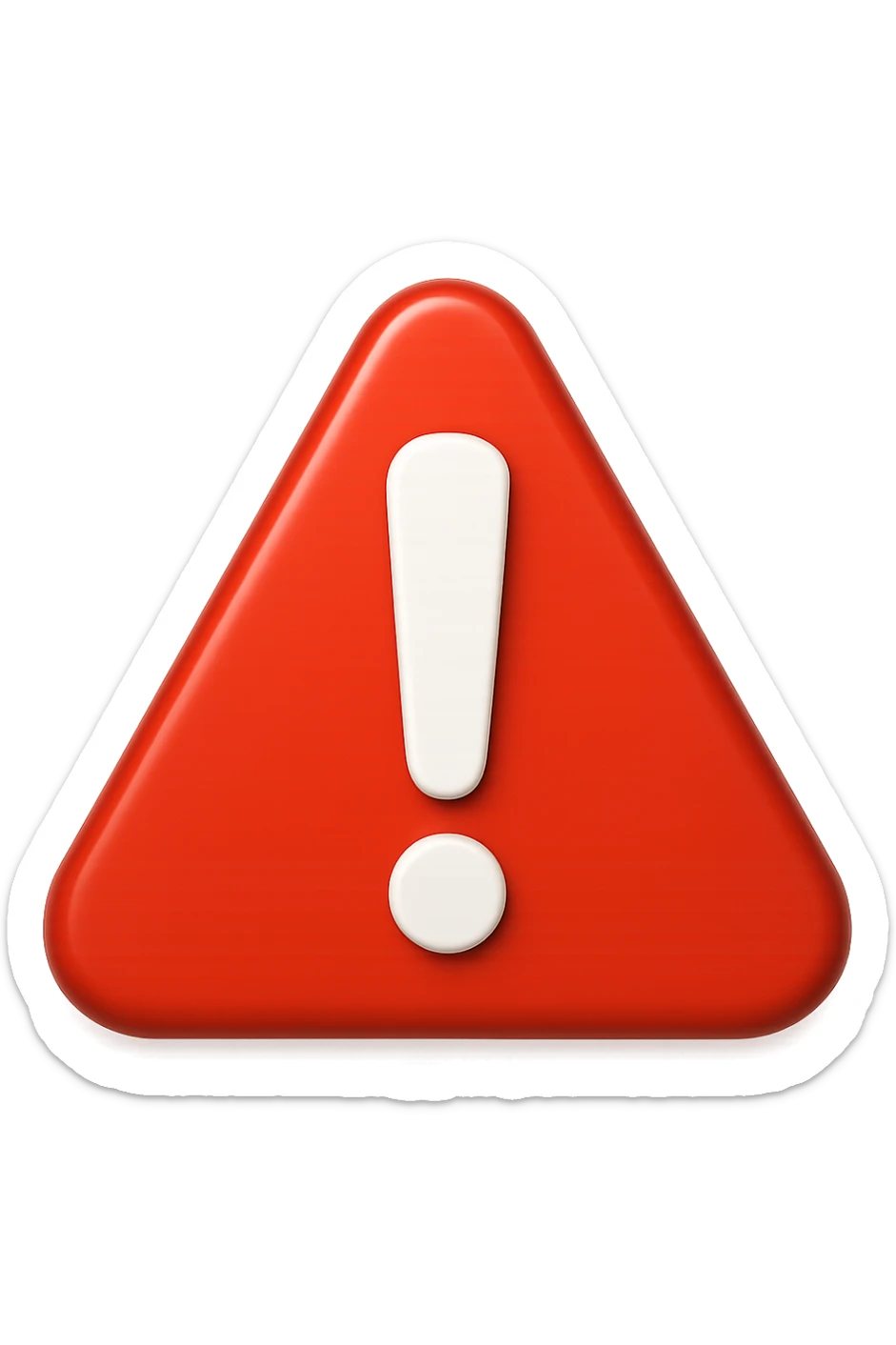 emoji stile iphone di segnale di pericolo rosso con punto esclamativo bianco, iperealistico 4k sticker