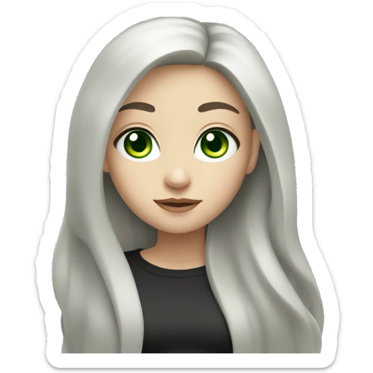 Girl with black long hair and white skin and green eyes half body sticker