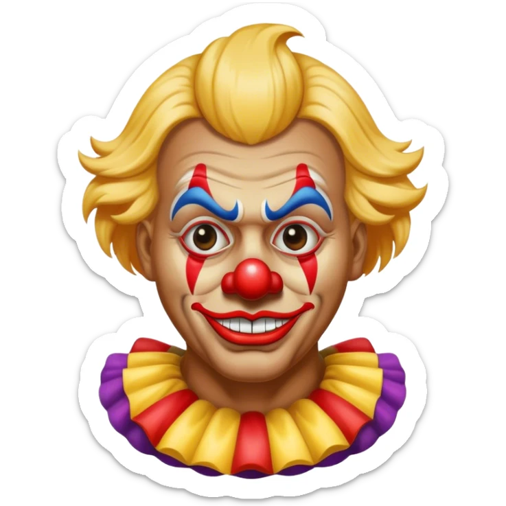 classical ios emoji of clown but looks like trump with heavy tan sticker