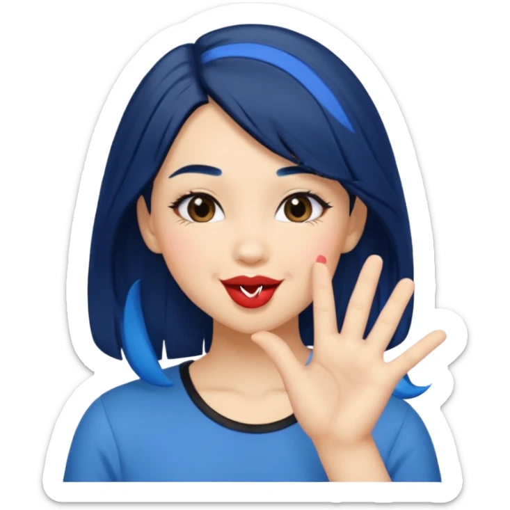 A human girl with blue black hair blowing kisses sticker