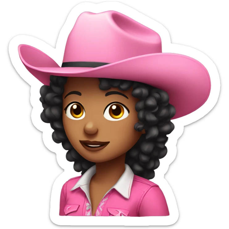 cowgirl with black curly hair wearing a pink cowgirl hat sticker