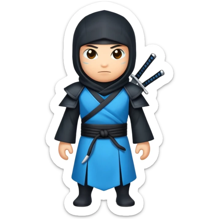 Crea un emoji para usar en WhatsApp con estos dos emoji 🥷🏻🦋.
Ninja vestido de negro con la piel blanca con una mariposa azul posada en su hombro izquierdo como si estuviera volando. sticker