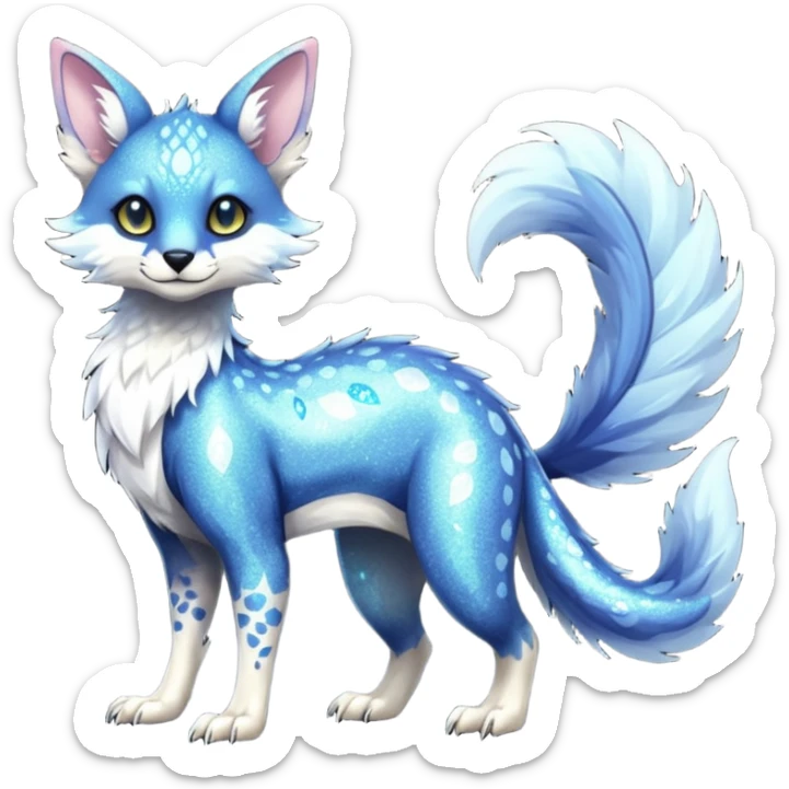 Feral Rare Fantasy cool handsome badass  sparkly shiny Vernid-Trico-species by LiLaiRa, random markings, tufted tail, tufted ears, full body sticker