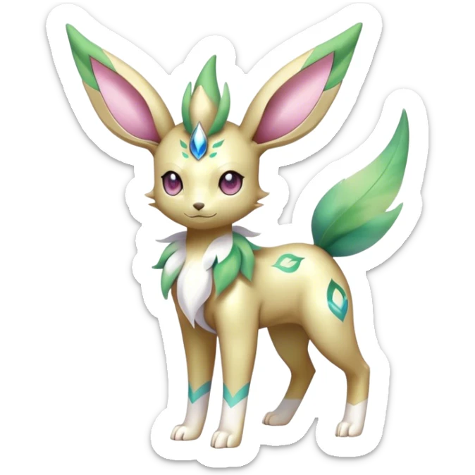 Shiny Cool Sparkly Cute Ethereal Leafeon-Sylveon-Fakemon-hybrid-fusion- full body sticker