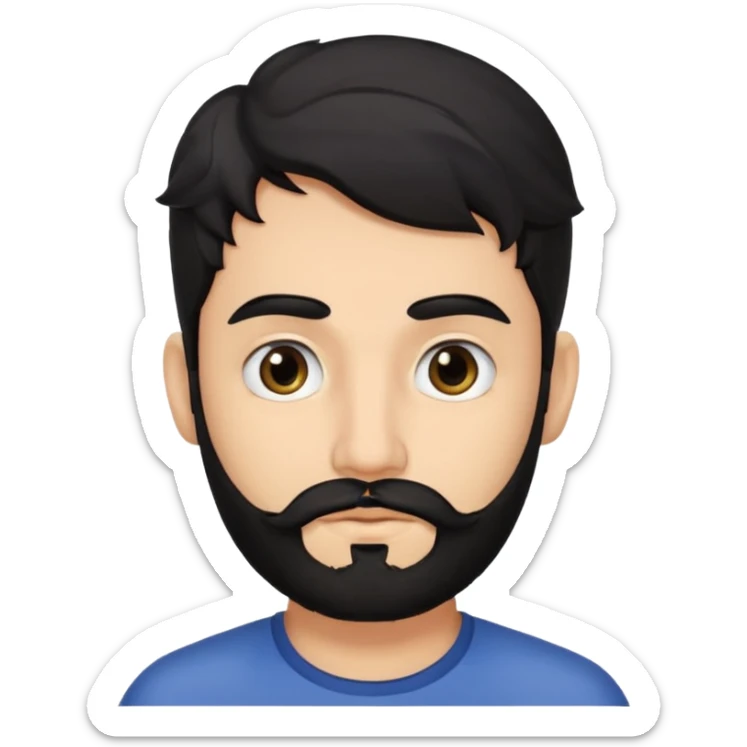 young fair skin Pakistani man with black beard wavy hair and squinted eyes and thick eyebrows sticker