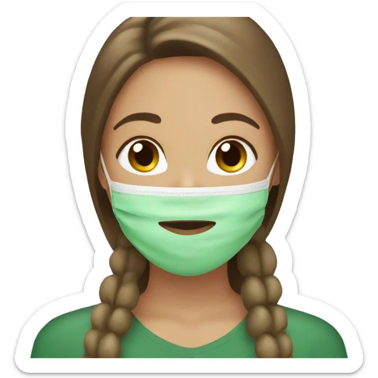 pretty girl with brown long hair wearing a green facemask for skincare sticker